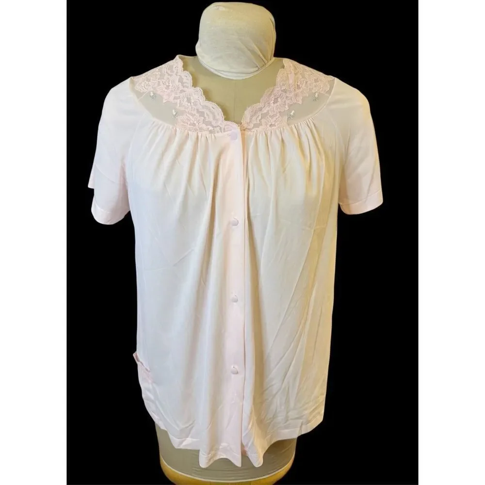Shadowline Pale Pink Pajama Set Women M-L Silky Lightweight Vtg